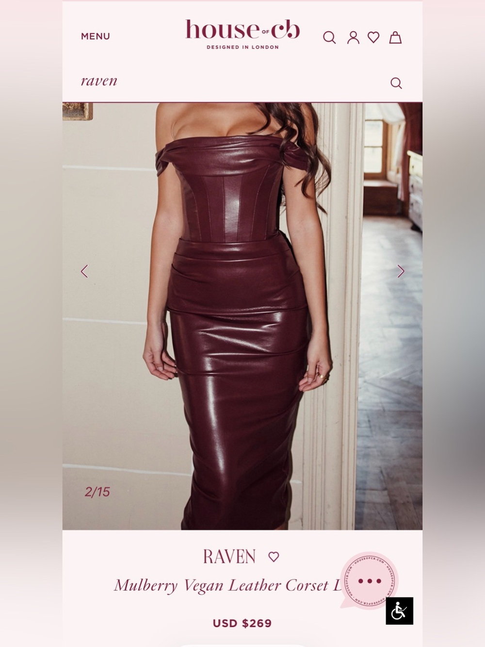 House of CB RAVEN L+ Mulberry Vegan Leather Corset Dress $269